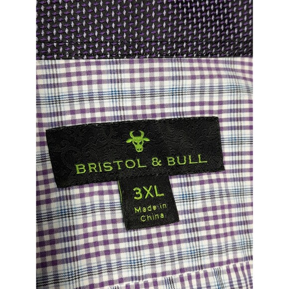 Bristol & Bull Mens Button Front Shirt white Purple Plaid Contrast Collar Sz 3XL - Picture 7 of 9